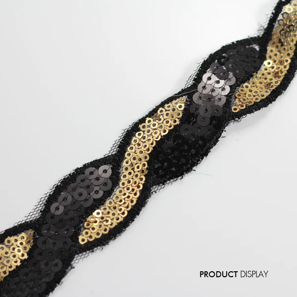 Черное золото блесток ткань бисером S Форма Venise украшенная плетеная кружевная