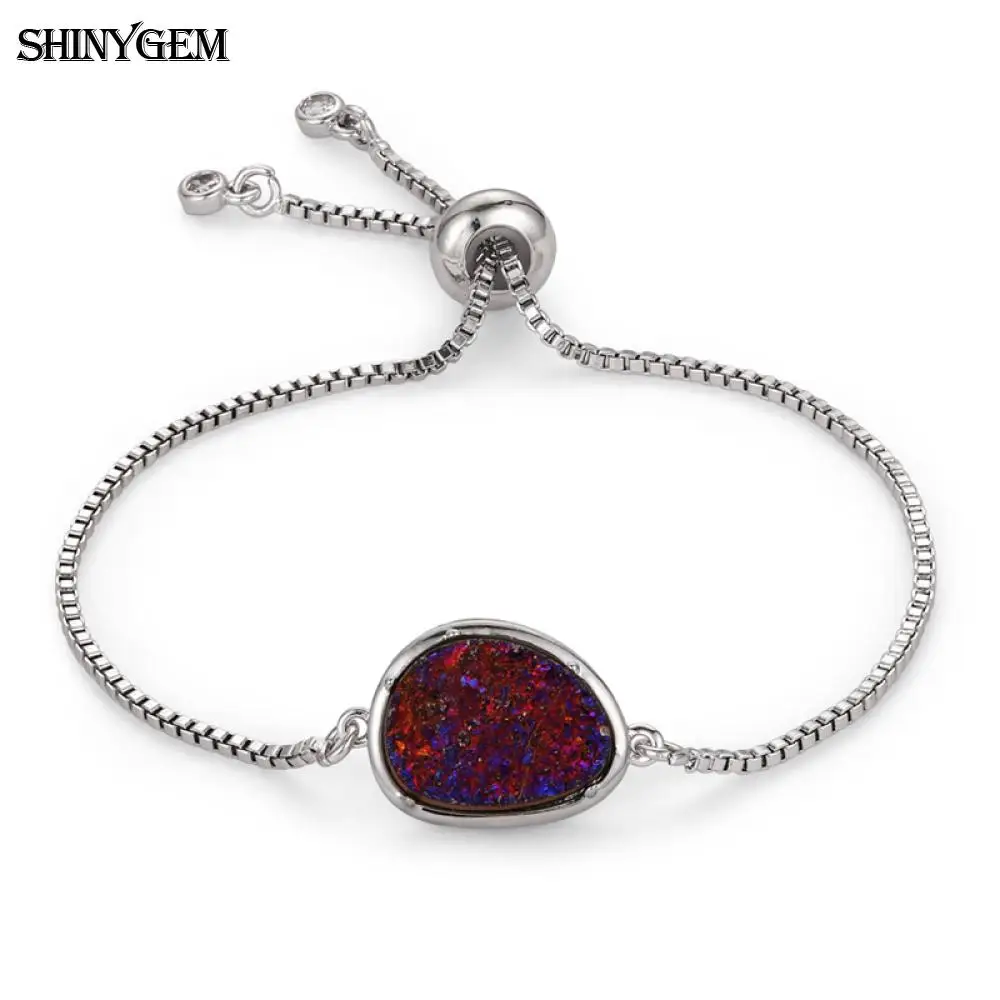 ShinyGem модные минеральные друзы Кристалл Регулируемые браслеты с шармами серебряный цвет цепи браслеты натуральный камень браслеты для женщин - Окраска металла: Dark Purple