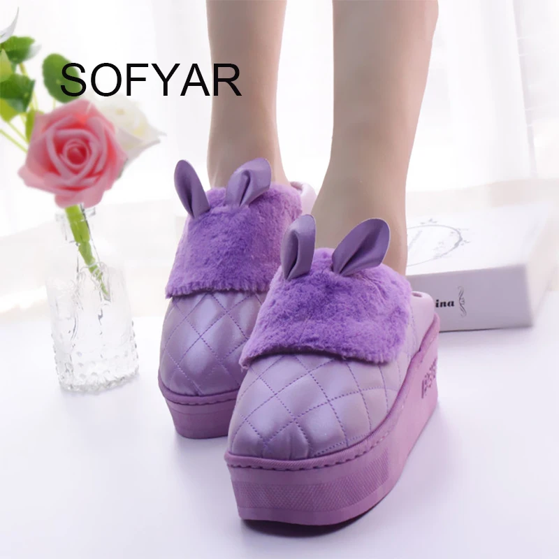 Теплые тапочки зимняя женская обувь Нескользящие плюшевые домашние