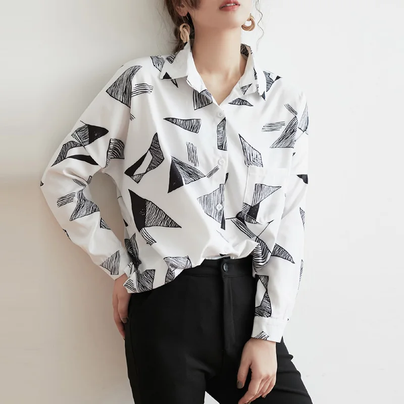 Весенняя Свободная рубашка Wixra с геометрическим рисунком модные рубашки