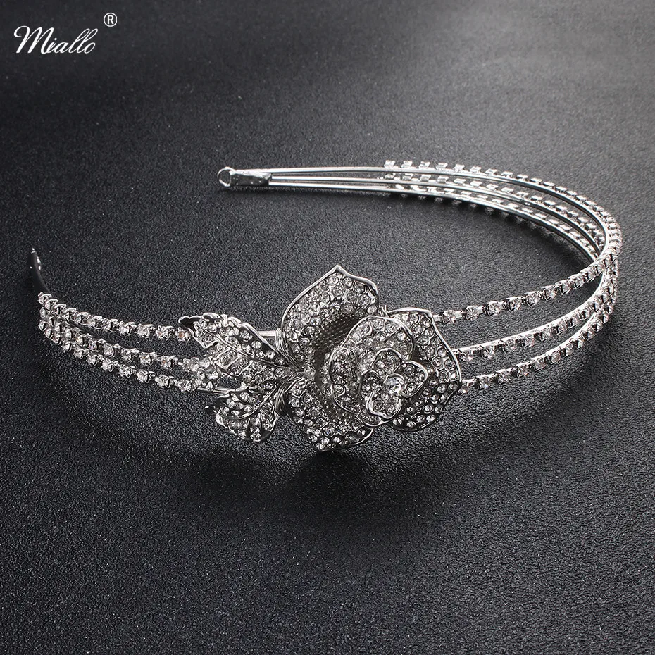 Miallo Мода Серебряный цвет роза принцесса Диадемы и короны свадебные головные