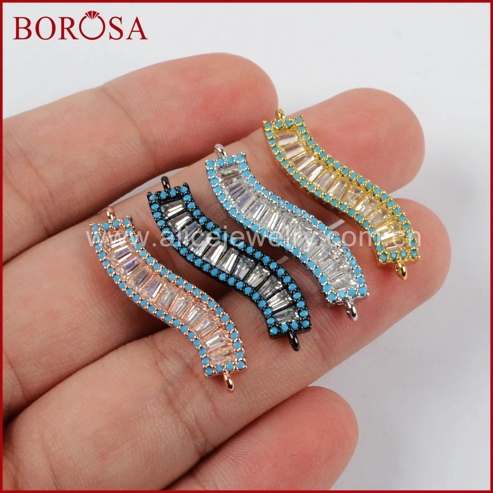 BOROSA Wholesale New S Shape Blue CZ Pave Cubic Zirconia Crystal Connector Druzy Pendant for Women Necklace Making WX586 | Украшения и