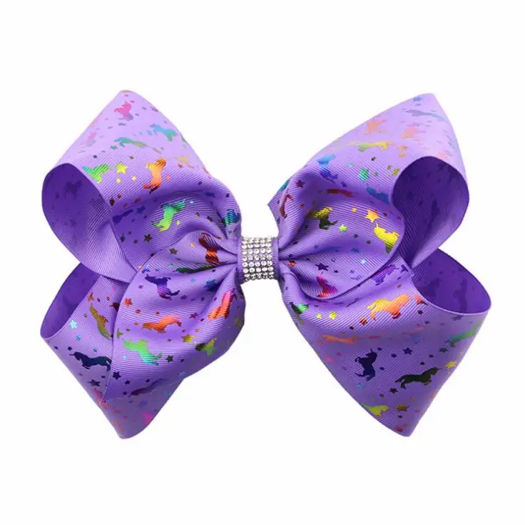 

20pcs Free shipping Grape Color New Unicorn Ribbon Alligator Clips Girls Ribbon Hair Bows Birthday Horse Ponytail Hairbow
