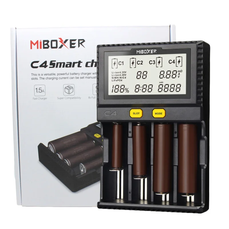 Оригинальное умное зарядное устройство Miboxer C4 LCD для Li Ion IMR INR ICR LiFePO4 18650 14500 26650 16340