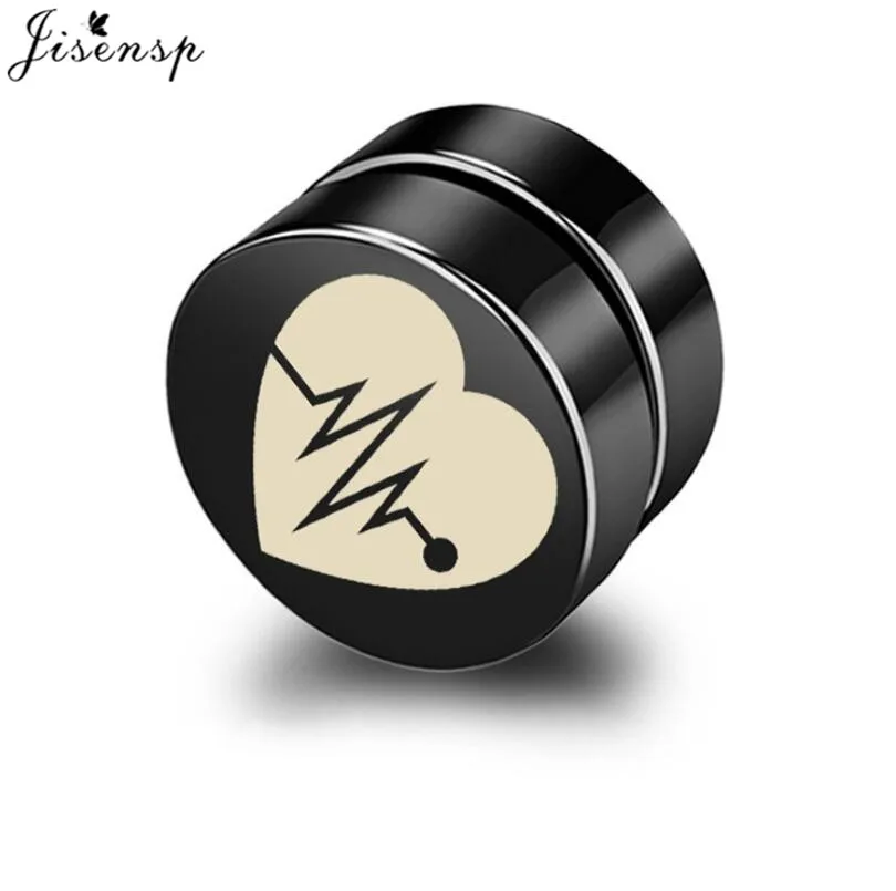 Jisensp Горячая двухсторонняя черный магнит Круглый Круг панковая заклёпка серьги