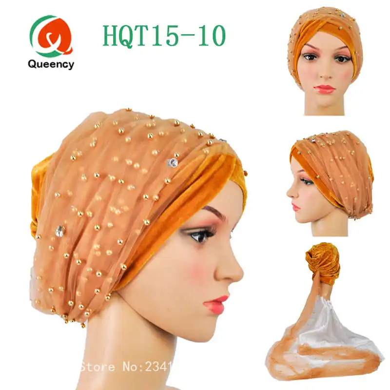 Бархатный тюрбан gele многоцветный Африканский головной убор с бусинами