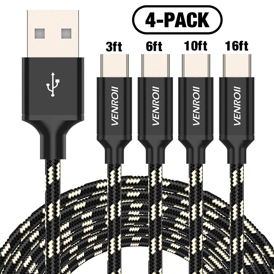 Black 4 шт. в упаковке usb type-C кабель для samsung Galaxy Note 9 S10 S9 S8 1,2 м 2 м 3 м 5 м провод для быстрого заряда мобильного телефона Kable для Xiaomi Redmi - Цвет: Black