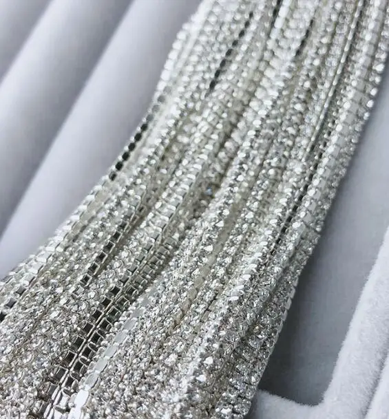 ss4 01clear silver Ss4 1,4 мм стразы на цепочке, Необычные кисточки с драгоценными камнями, отделка кристаллами струйный Розовый Синий Блестящий DIY Ювелирная цепочка для дизайна ногтей - Цвет: ss4 01clear silver