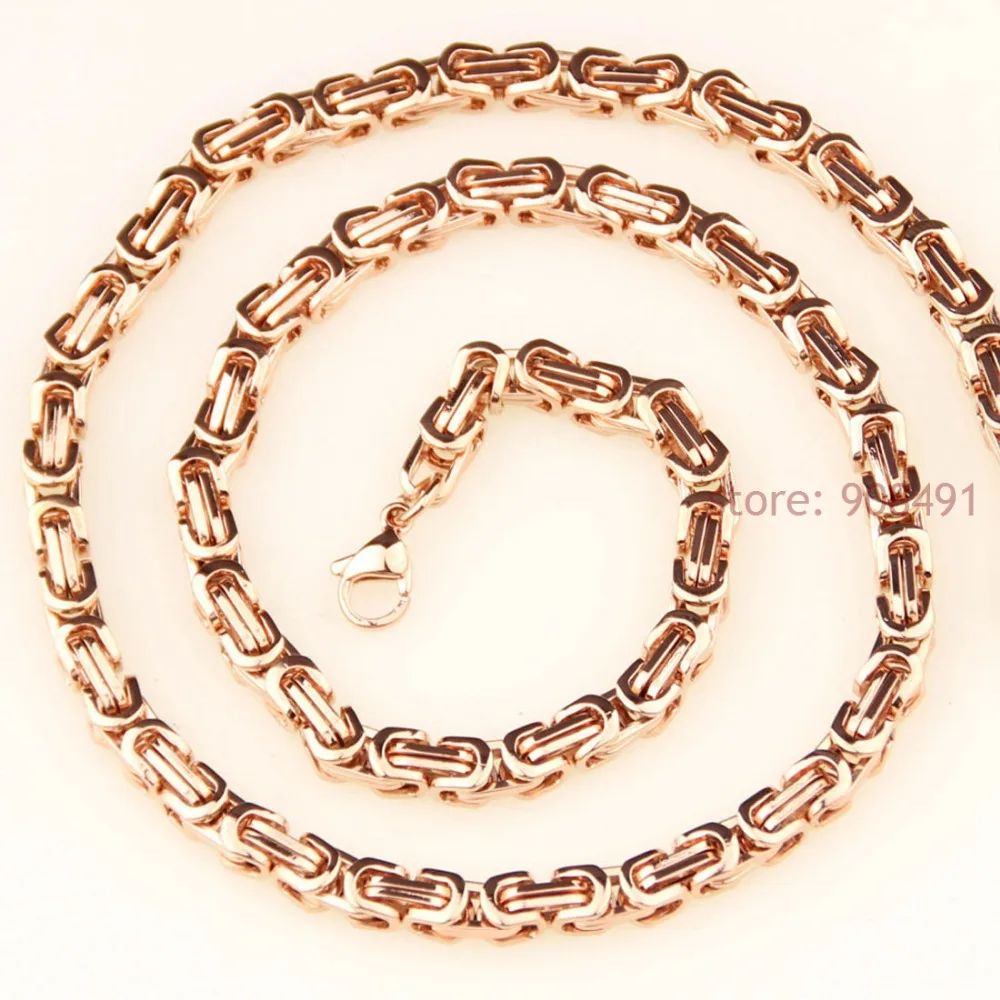 Мужская Византийская Цепочка Из Нержавеющей Стали Под розовое золото 6 мм 7 40