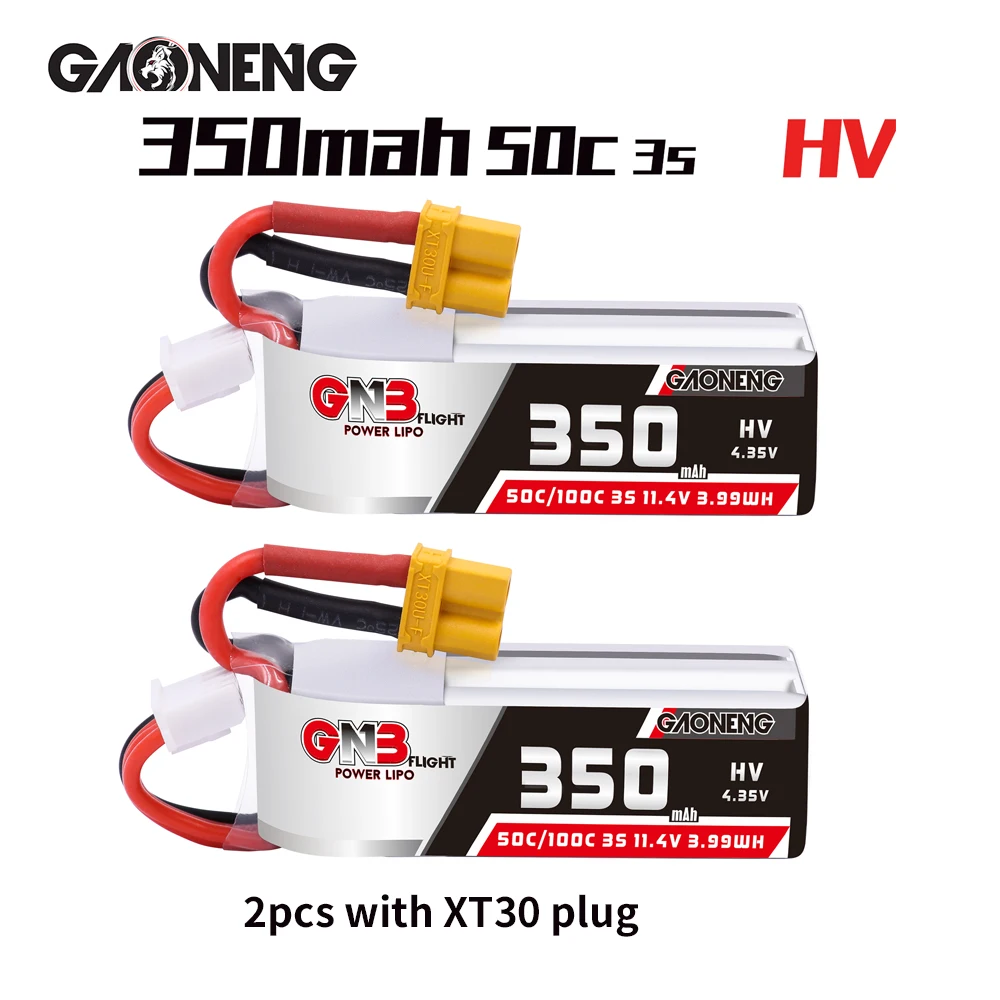 

2 шт. Gaoneng GNB 350 мАч 3S HV 11,4 в 50C/100C литий-полимерный аккумулятор XT30 штекер для полной скорости Tiny Leader RC FPV гоночный Дрон