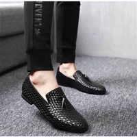 ruideng mens party dress casual shoes woven microfiber leather breathable solid slip on business fashion shoes black size 38 48
