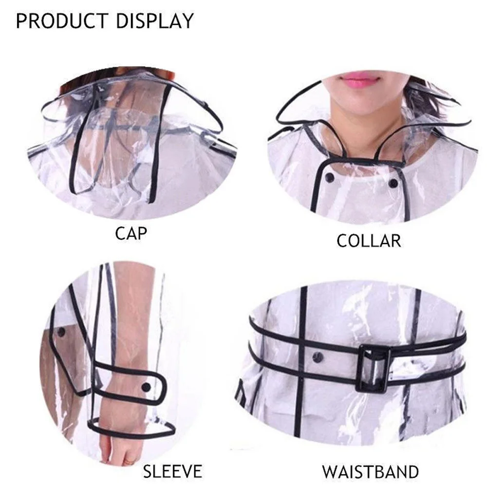 Женская мода Длинный рукав плащ прозрачный ПВХ открытый с капюшоном