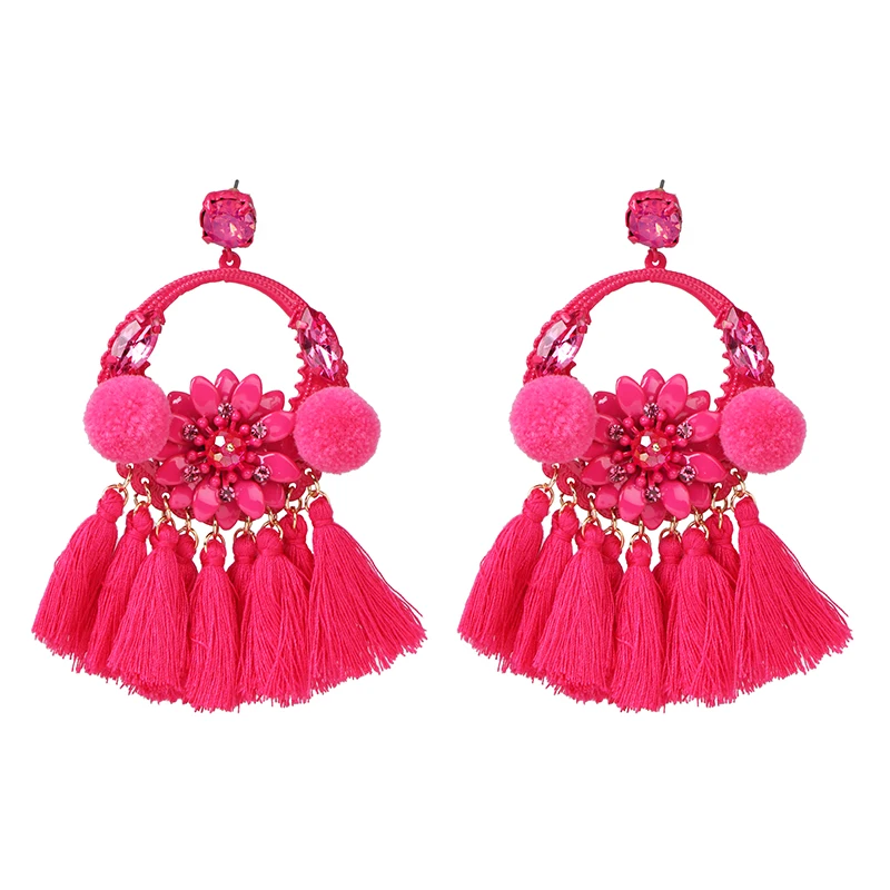 AOTEMAN Women Brand Bohemia Flower dangle earrings Trendy wedding Jewelry Ethnic Big Long Tassel Earrings for women oorbellen - Окраска металла: 52185-PK