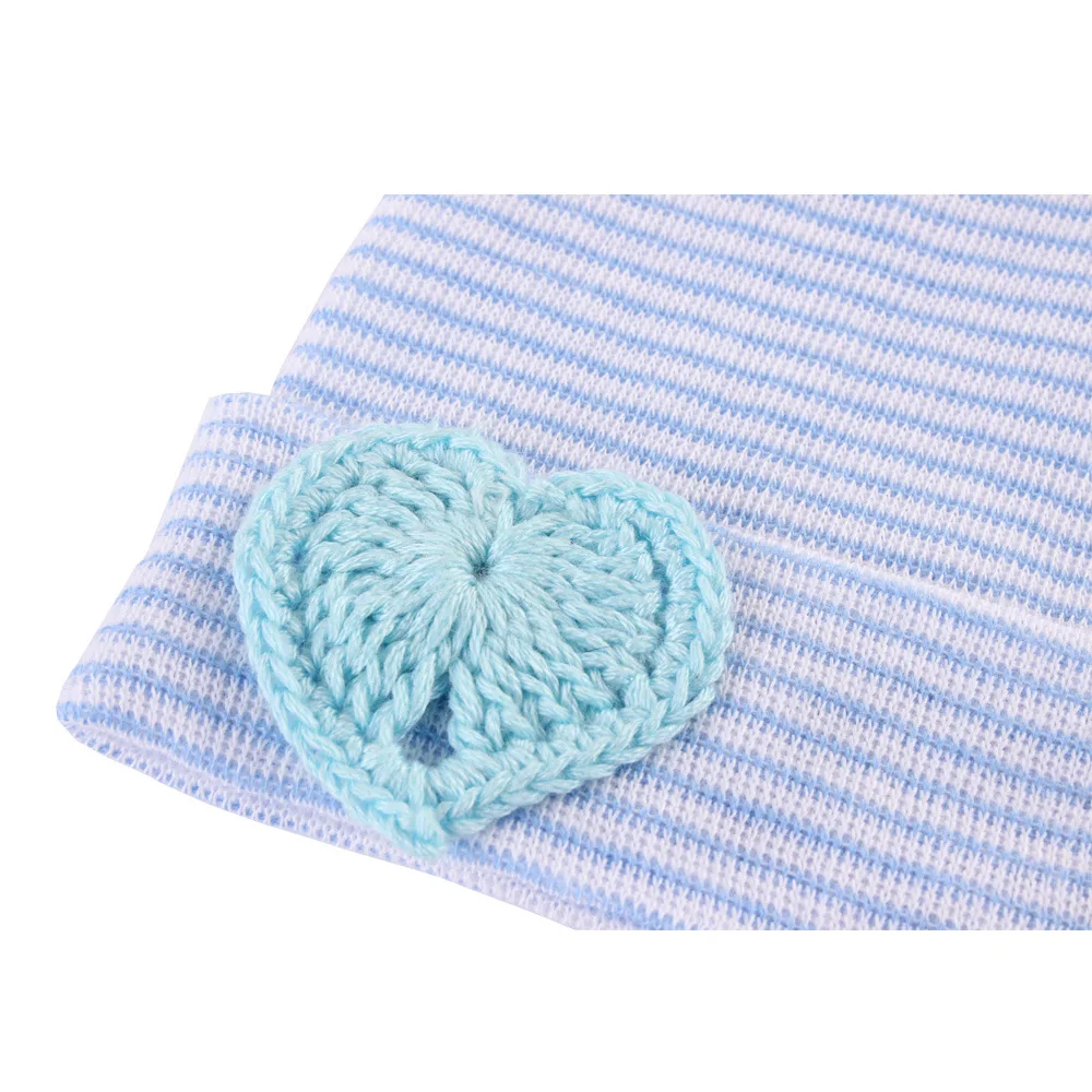 Crochet Baby Spring Hat Newborn Beanie With Heart For Girls Cotton Knit Infant Striped Caps Toddler Accessories | Детская одежда и