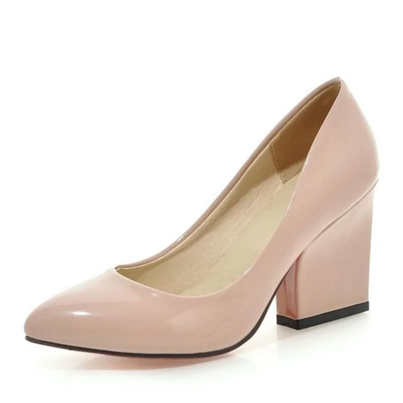 Taoffen Dropshipping Women'S Thick High Heels Pumps Shoes Women Slip On Office Wedding Pointed Toe 5 Colors Footwear Size 33-43 | Обувь