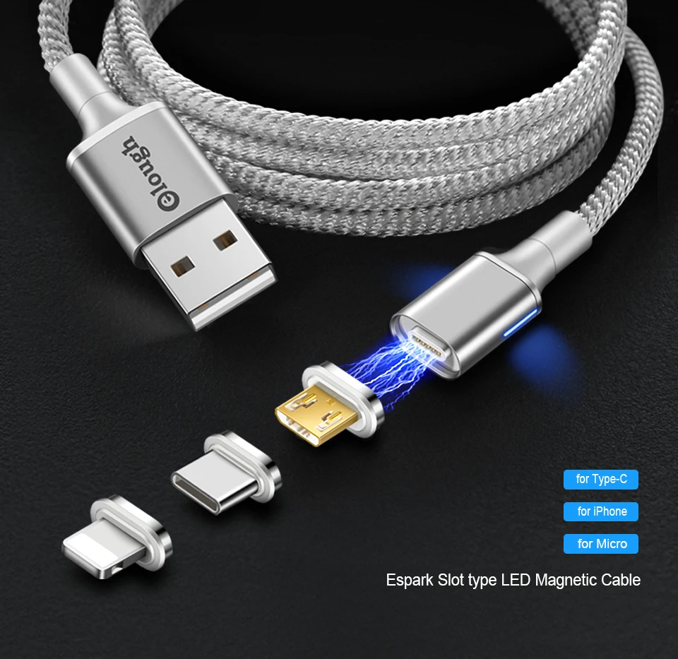 Elough Магнитный кабель для iPhone Xiaomi samsung Android мобильный телефон магнит зарядное устройство Быстрая зарядка type C Micro USB кабель