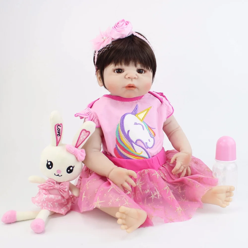 55 см Полный Силиконовые Винил Reborn Baby Doll как настоящая девушка Bonecas новорожденных