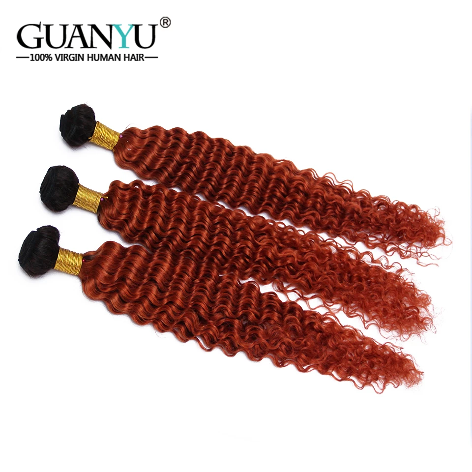 Guanyuhair Ombre Culy пучки волос 2 тона Remy перуанские глубокие волнистые волосы 3 пучка с закрытием Ombre 1B/130 красные пучки волос