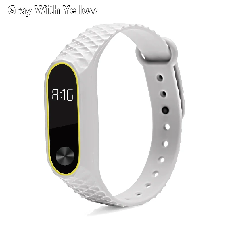 Gray with yellow BOORUI mi band 2 ремешок Pulseira силиконовый mi band 2 аксессуары Алмазный ремешок на запястье анти-потеря двойной цвет сменный ремешок для часов - Цвет: Gray with yellow