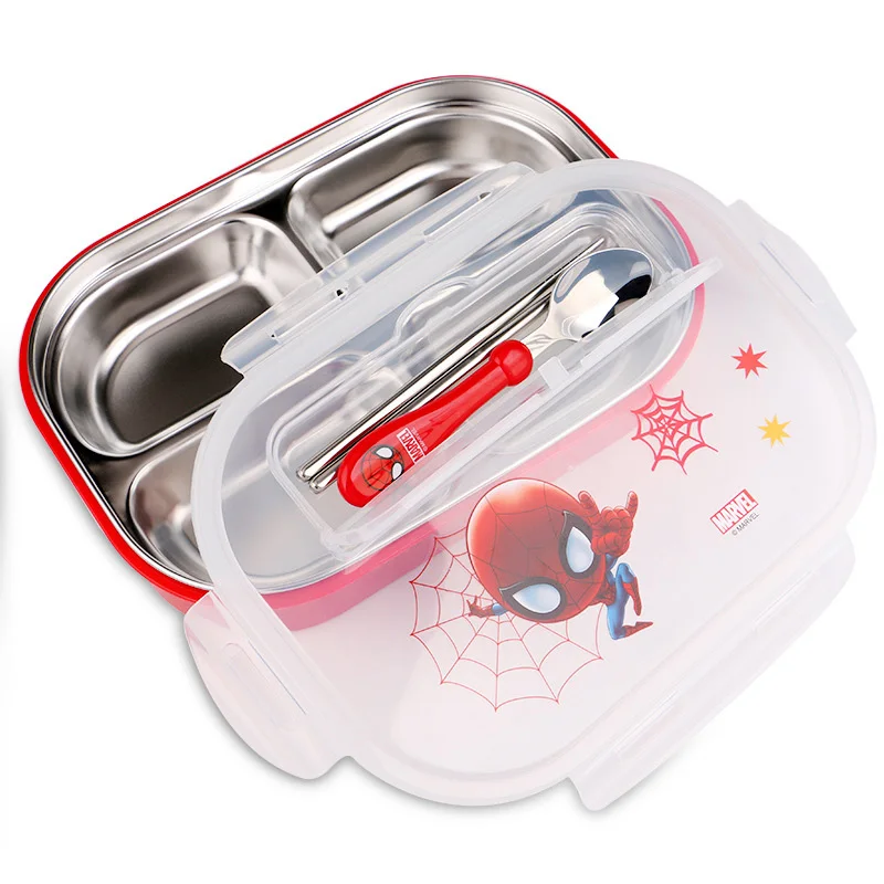 1 Disney Children's Plate Bowl Spoon Men and Women Stainless Steel Separate Dish Meal Tray Safe Cutlery Set - Цвет: 1