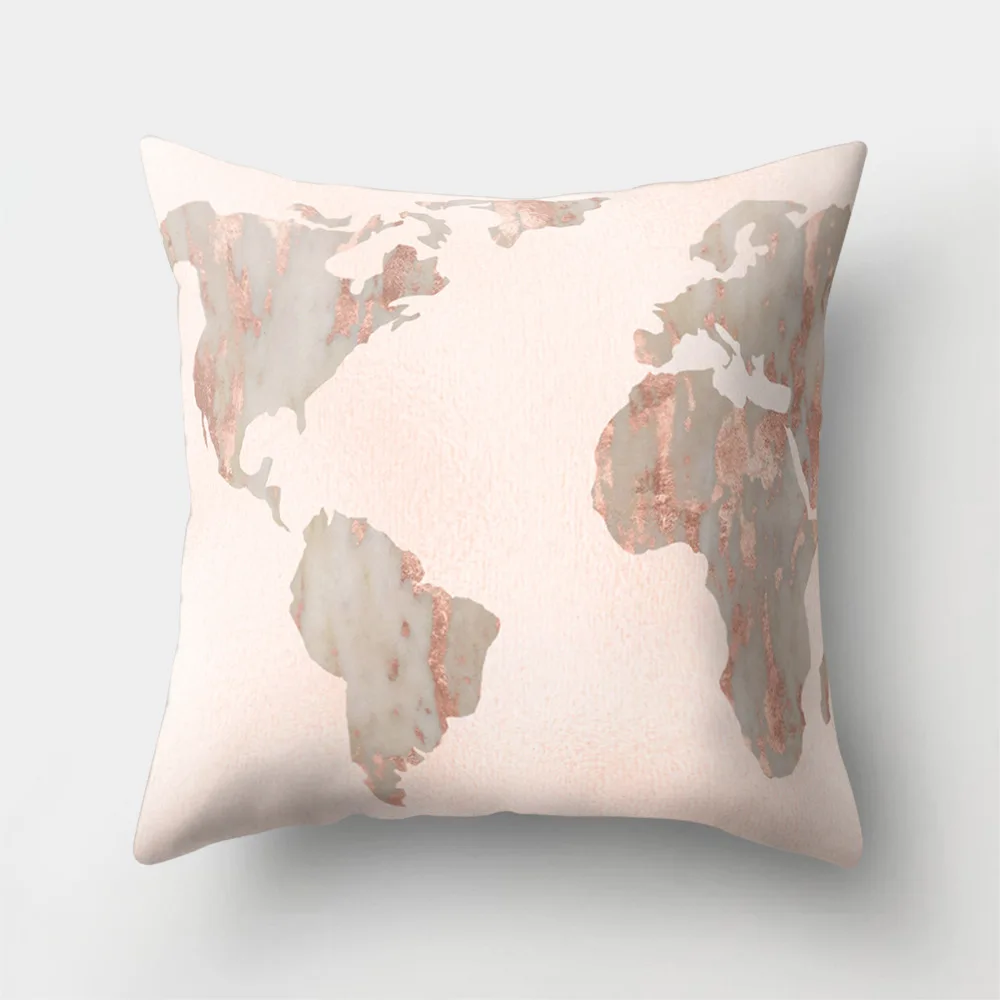 World Map Printed Custom Sofa Cushion Covers 45x45cm Pink Black and White Cover for Pillow Vintage Home Decoration Accessories