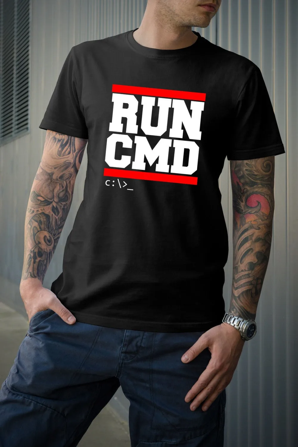 Футболка для взрослых Run Cmd повседневная одежда фитнеса с Windows Dos лето 2019|Мужские
