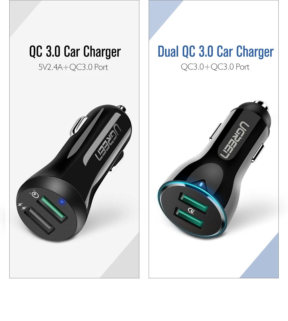 Автомобильное зарядное устройство Ugreen Quick Charge 3,0 USB быстрое зарядное устройство для Xiaomi Mi 9 iPhone X Xr 8 huawei samsung S9 S8 QC 3,0 USB Автомобильное зарядное устройство