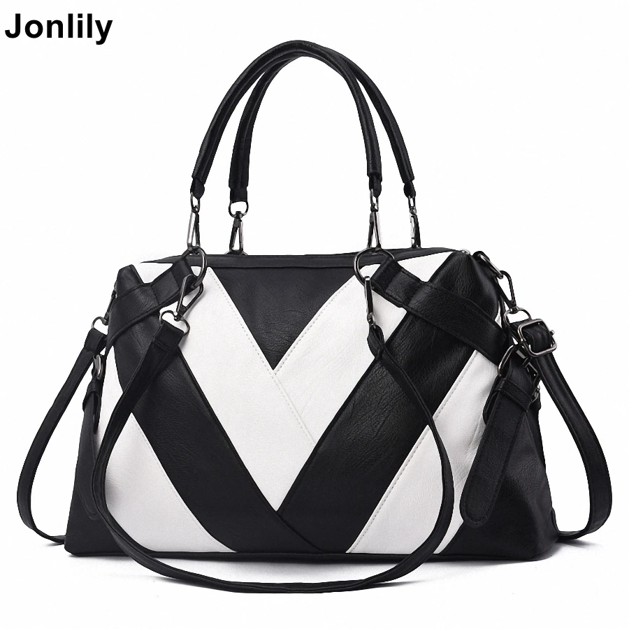 

Jonlily Women Fashion Patchwork Panelled Handbags Large Shoulder Bag Casual Totes Daybags for Ladies and Girls -KG036