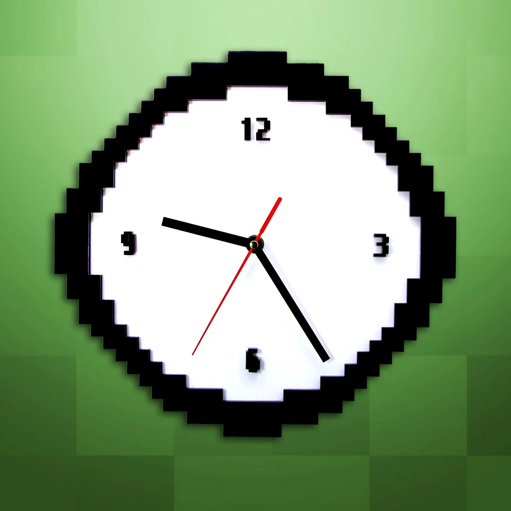 Часы Pixel Time 8 Bit Style ретро настенные часы черно белые старые пиксели Pixellated