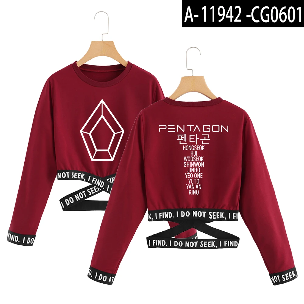 Stary kids kpop укороченный свитер с круглым вырезом модные короткие толстовки сексуальный пуловер в стиле хип-хоп с принтом оверсайз Пентагон одежда для женщин - Цвет: E