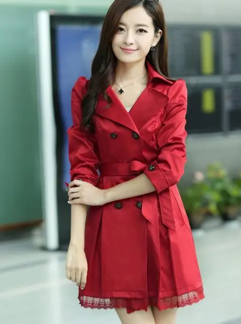 The new 2014 han edition cultivate one's morality hem lace women's trench coat A19.51 | Женская одежда
