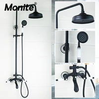 monite bronze black bathroom shower faucet mixer wall mount 8rainfall shower set mixer tap brass tub spout bath shower mixers