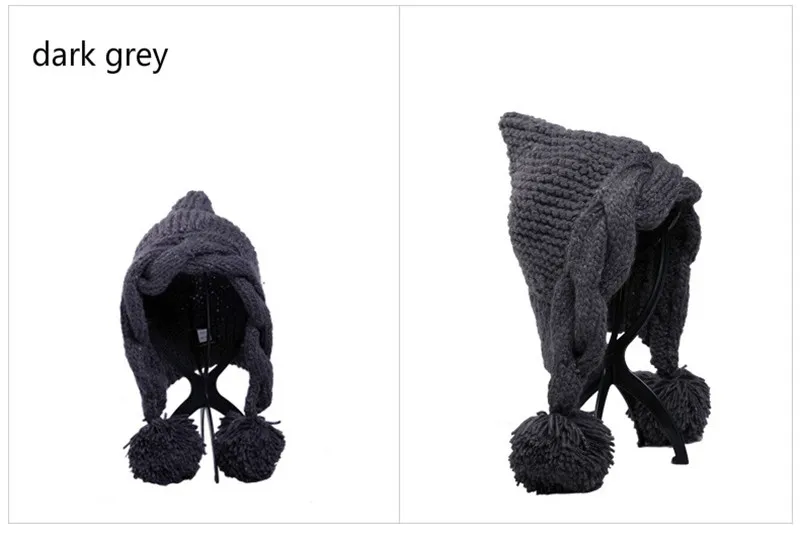 Модная теплая зимняя вязаная шапка BomHCS с ушками женская ручной работы цветами