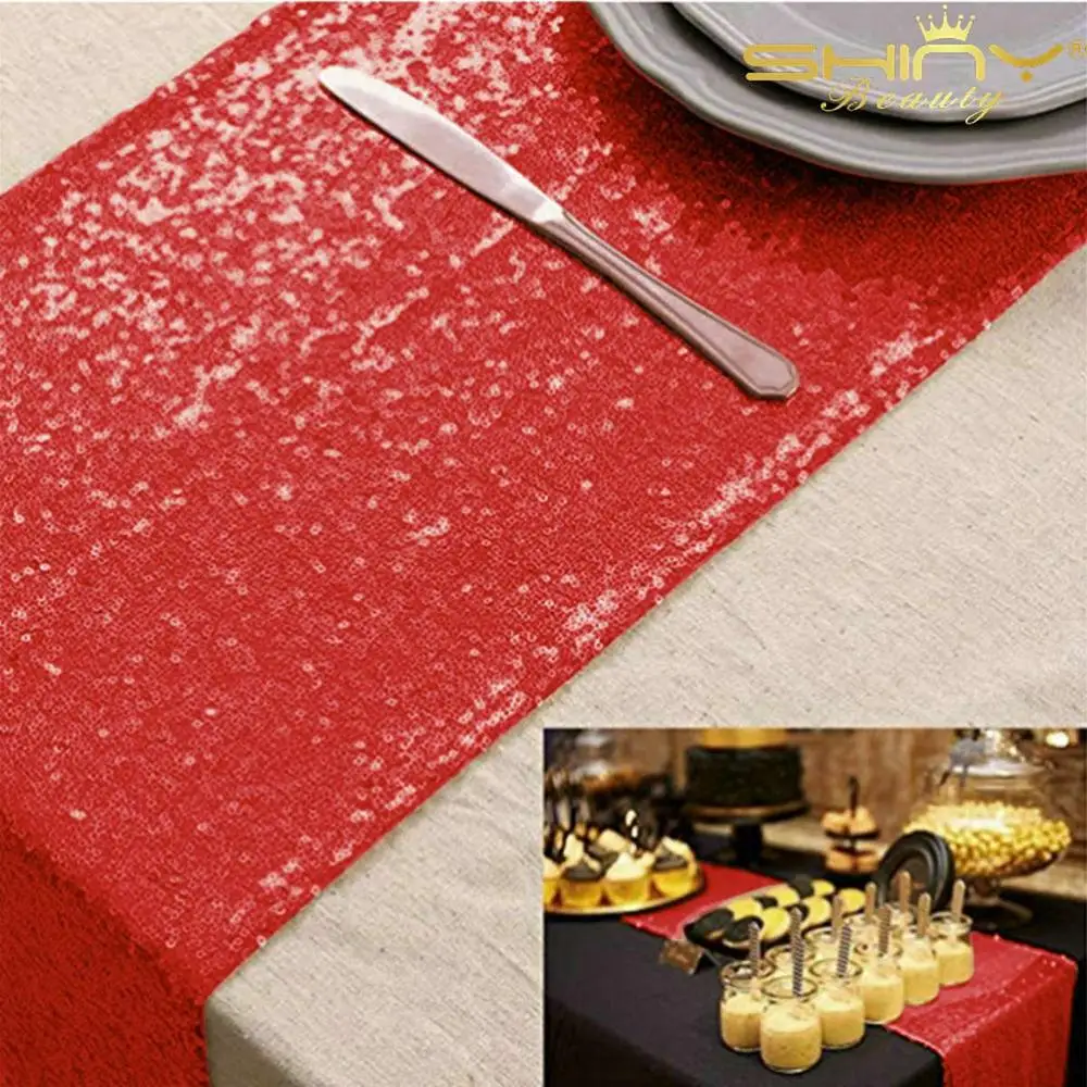Red Shinybeauty темно-синие блестки настольная дорожка 1" x 120" скатерти с пайетками бегун оптом для дома Вечерние/Свадебные/отель/события-80620 - Цвет: Red