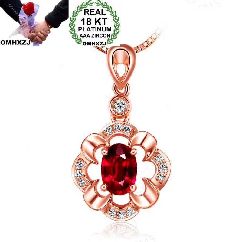 

OMHXZJ Wholesale European Fashion Woman Girl Party Wedding Gift Flower Ruby Zircon 18KT Rose Gold Necklace Pendant Charm CA187