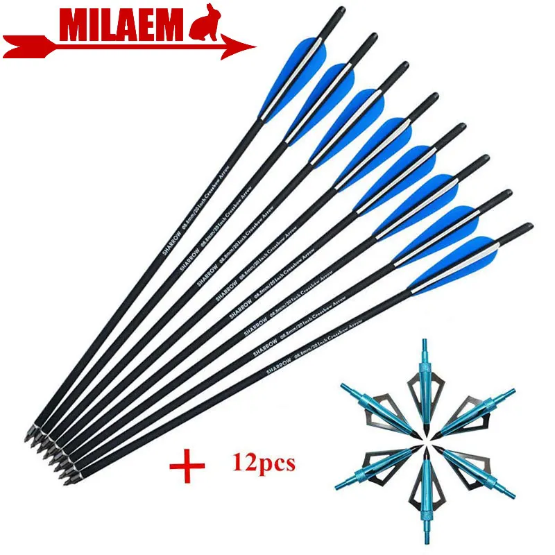 

12pcs Archery Crossbow Bolts Carbon Arrow 20inch With Replaceable Arrow Head Rubber Feather Hunting Shooting Accessories