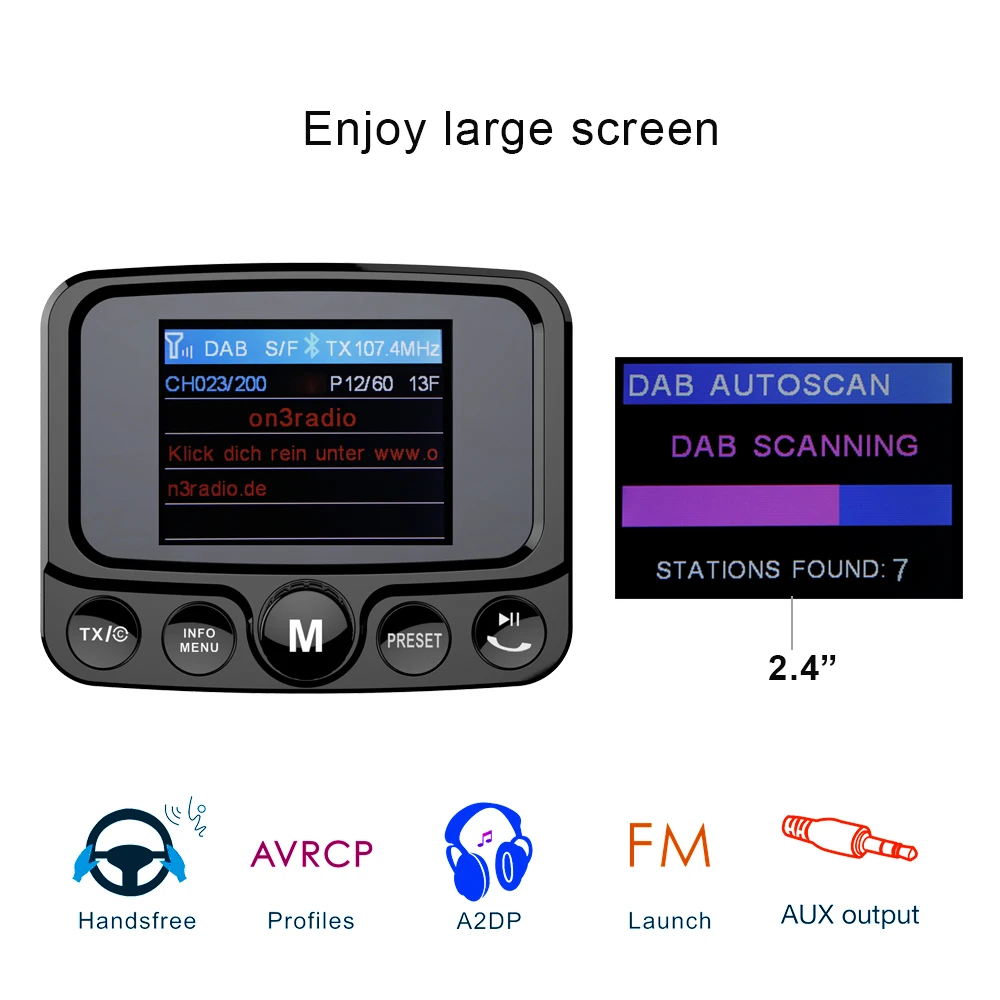 Автомобильный цифровой радиоприемник DAB 2 4 дюймов ЖК TFT цветной экран Bluetooth 64G SD/TF
