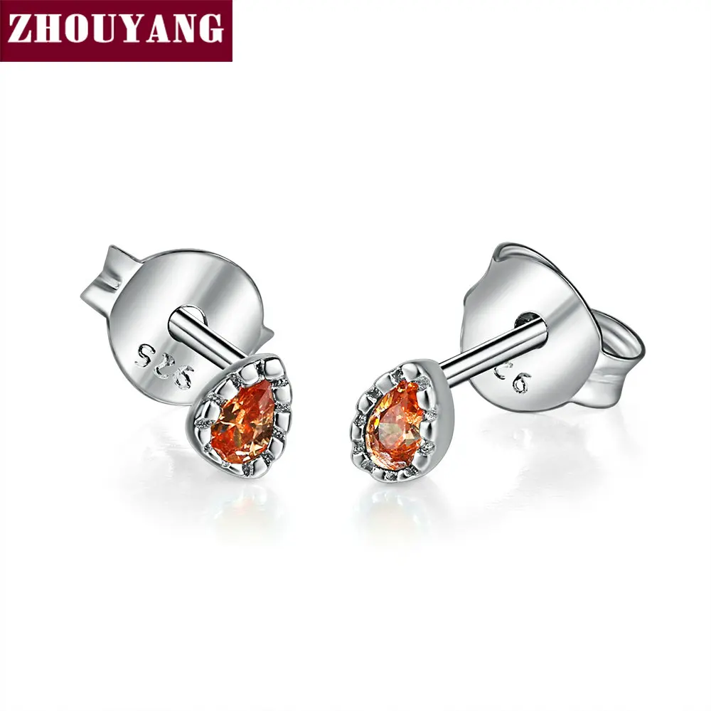 ZHOUYANG, классические серьги-гвоздики из серебра S925 пробы с фианитами, модные ювелирные изделия для женщин и девушек, подарок EY195 EY196 - Окраска металла: Yellow