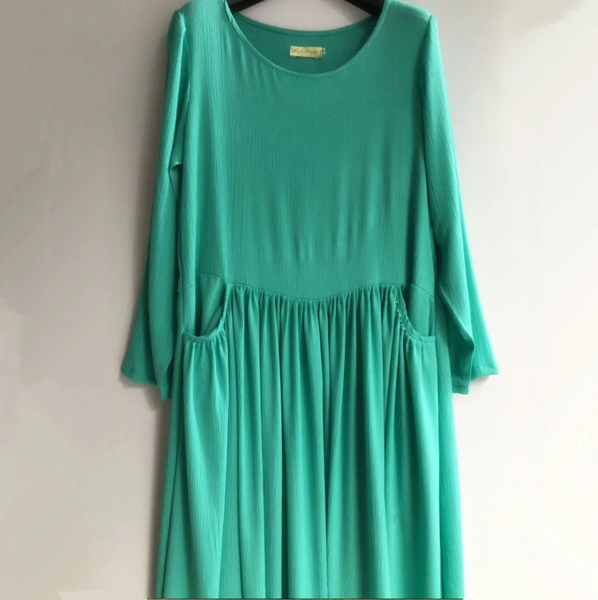 Женское Хлопковое платье с длинным рукавом и круглым вырезом удобное винтажное