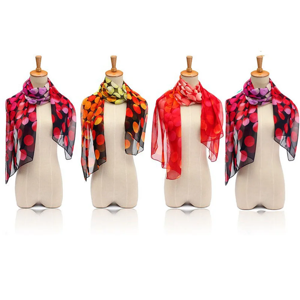 1 шт. Новый Модный зимний теплый шифоновый шарф с принтом в горошек Шелковые