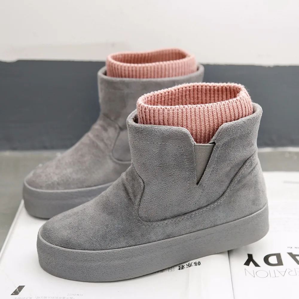 Зимние ботинки; Botas Mujer; Новинка года; женские ботинки; Модные ботильоны из флока на платформе и высоком каблуке; сезон весна-осень