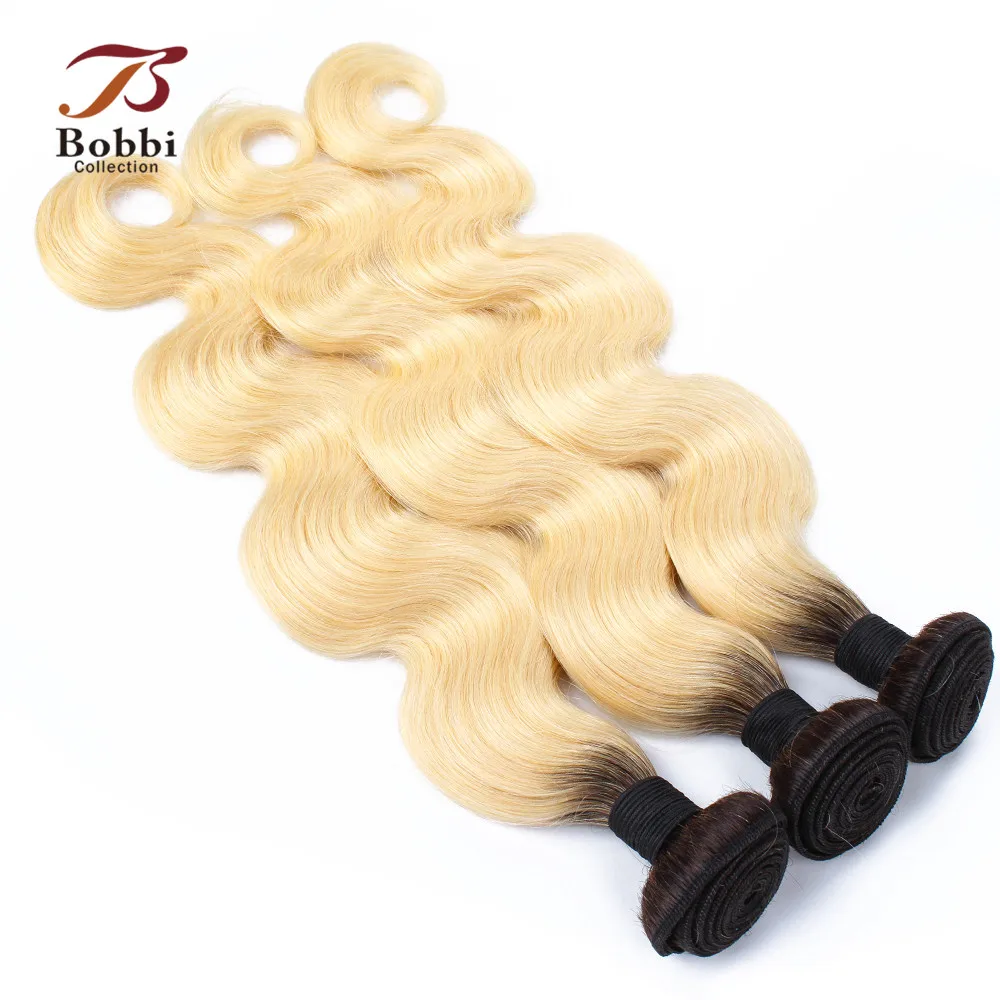 BOBBI коллекция Ombre T 1B 613 пряди с закрытием темный корень платиновый блонд бразильские объемные волнистые человеческие волосы Remy 10-28 дюймов