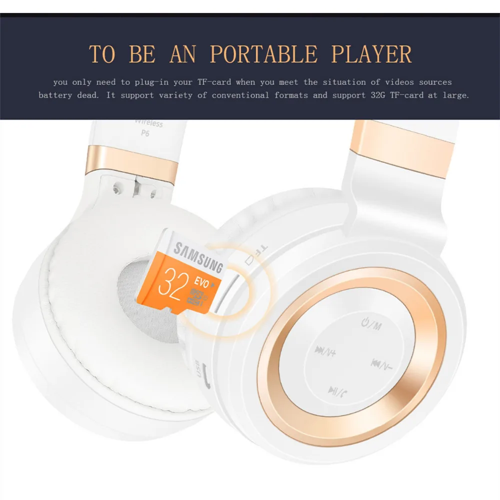 Picun P6 Беспроводной Bluetooth наушники стерео Бас-гарнитура Hi-Fi музыка с микрофоном TF