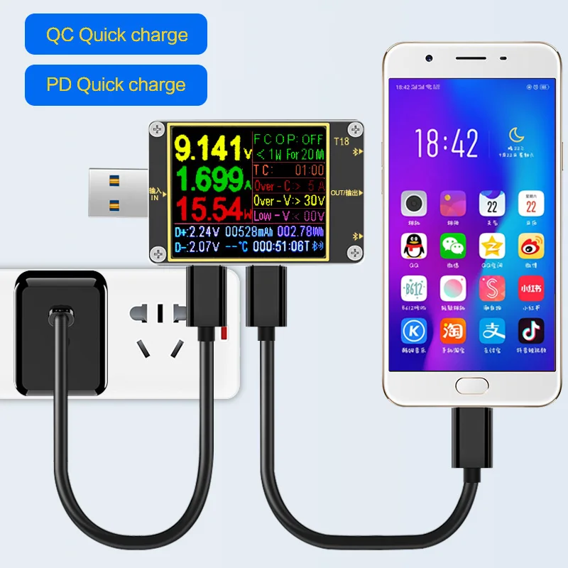USB тестер T18 Цифровой dc мощность Вольтметр Амперметр Напряжение тока доктор 1," qc2.0 PD3.0 18 в 1 детектор
