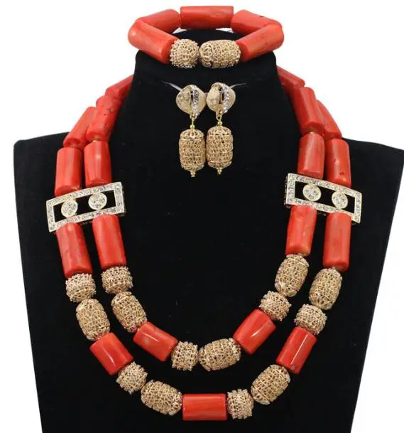 Ювелирный Комплект из колье и серёг в африканском стиле|african bridal jewelry set|coral beads