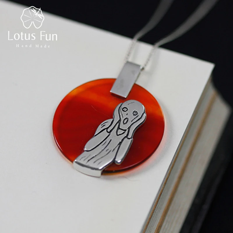 Lotus Fun реальные стерлингового серебра 925 натуральный агат ручной Fine Jewelry крик картина Кулон без ожерелье для женщин