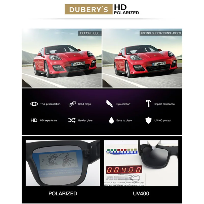 Солнечные очки DUBERY HD мужские поляризационные известные солнцезащитные для
