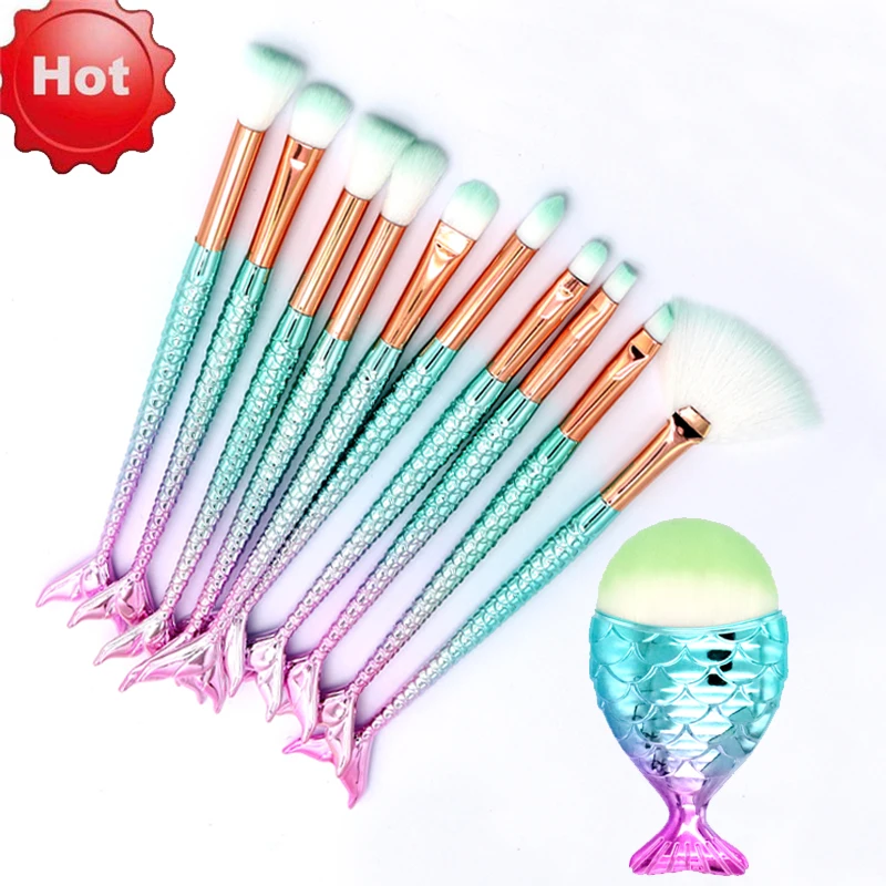 11pcs 1/11 шт. Pro Русалка кисти для макияжа бровей подводка для глаз Румяна косметический консилер набор кистей для макияжа maquillaje - Handle Color: 11pcs