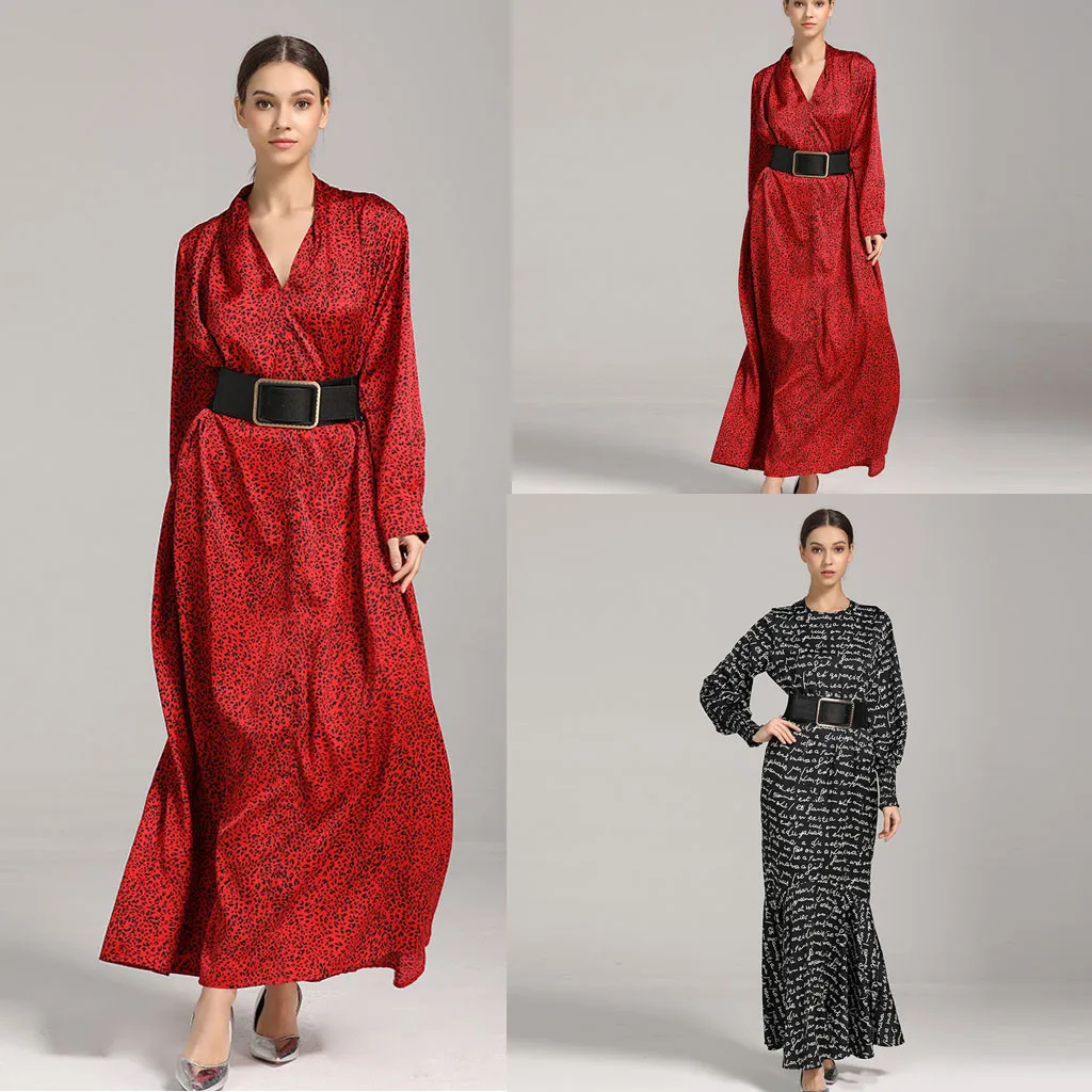 

2019 Lady Muslim Dresses And Abaya For Women Dress Muslim Long Sleeve Printing Arab Islam Jilbab Dubai Party Abaya Women Dress