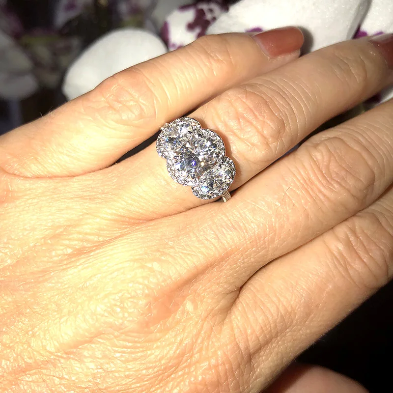 Овальная огранка помолвка и свадьба Halo Moissanite бриллиантовое кольцо 3 камня всего 2.5ctw Подлинная 14K 585 Белое золото для женщин